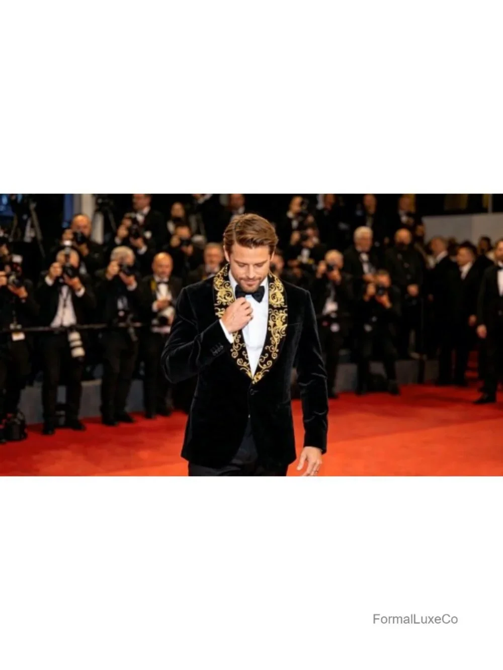 Men's Velvet Blazer Tuxedo Jacket with Gold Embroidery, Formal Wedding Prom